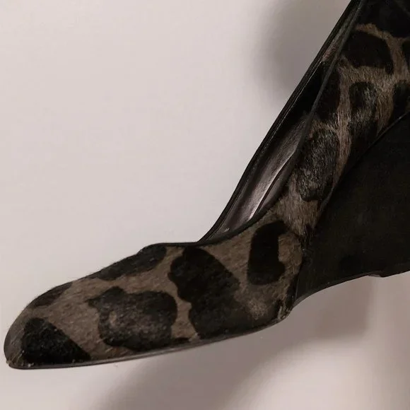 NINE WEST Women's Leopard Calf Hair Print Wedge - Grey & Black - Size 8M - Picture 7 of 11